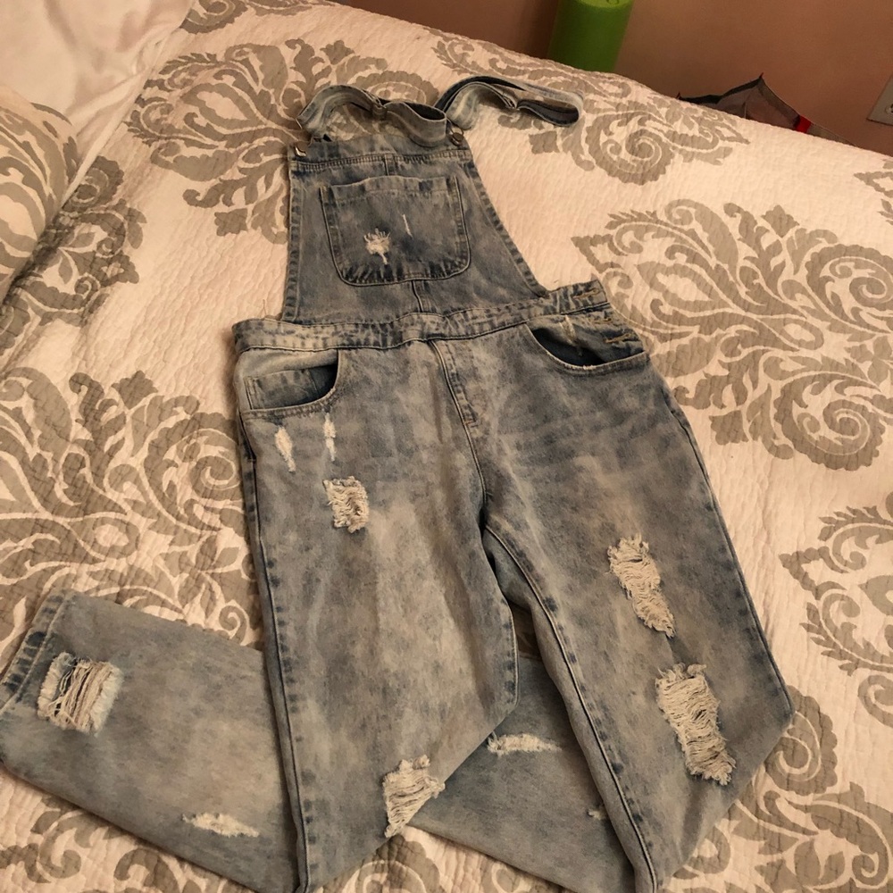 Distressed overalls